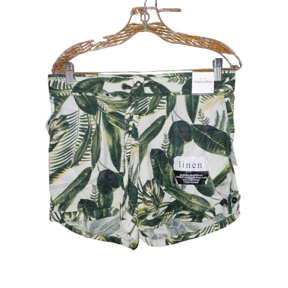 🌿5/$25 New Purple&More Medium Linen Cotton Hawaiian Plam Leaf Green Nwt - Picture 2 of 11